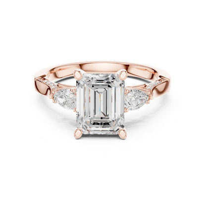 Emerald Three Stone Lab Grown Diamond Engagement Ring