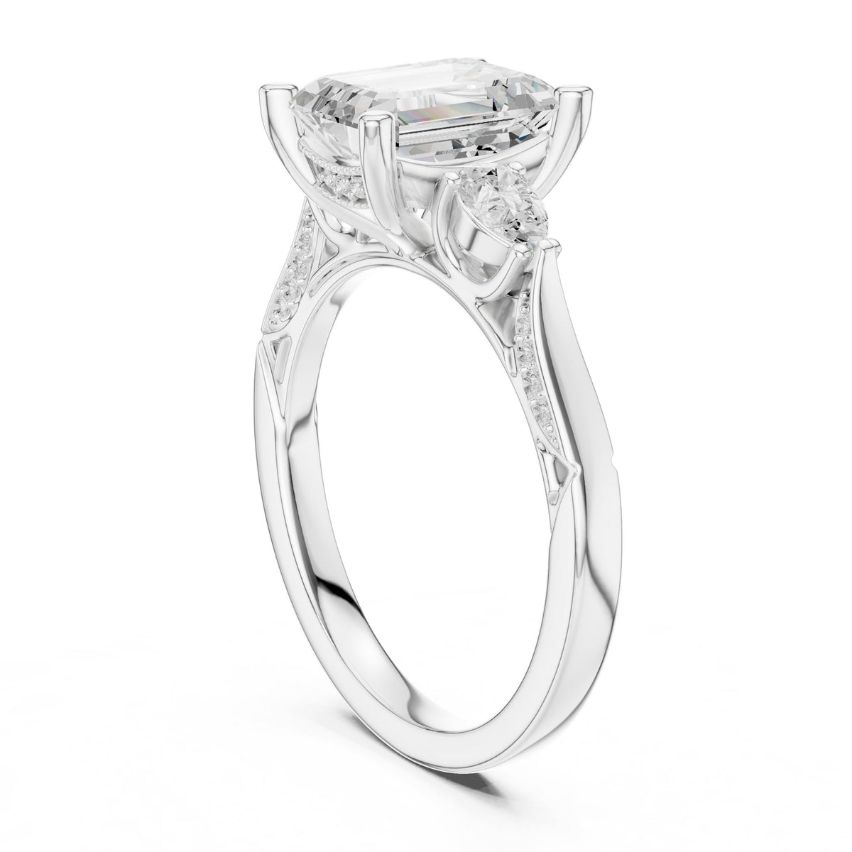 Emerald Three Stone Lab Grown Diamond Engagement Ring