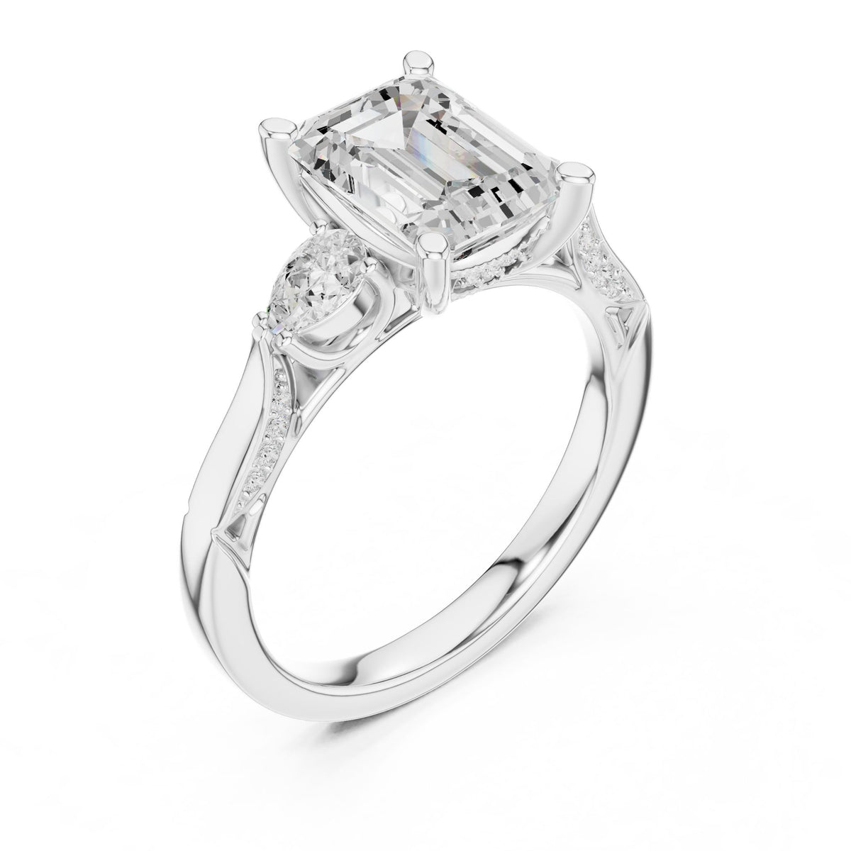 Emerald Three Stone Lab Grown Diamond Engagement Ring
