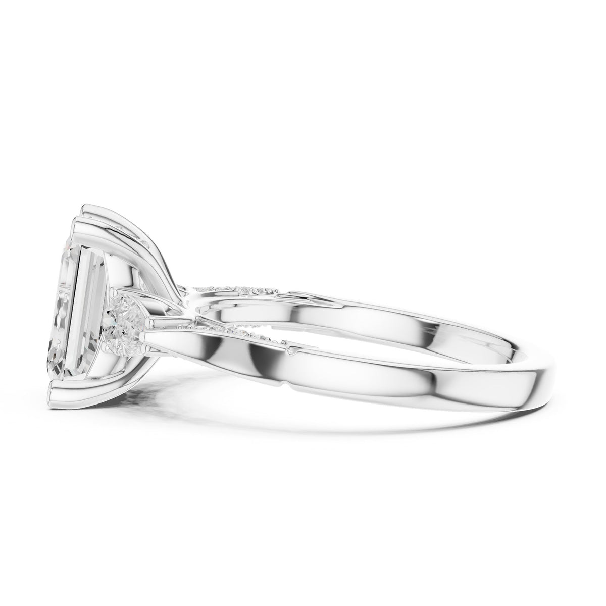 Emerald Three Stone Lab Grown Diamond Engagement Ring
