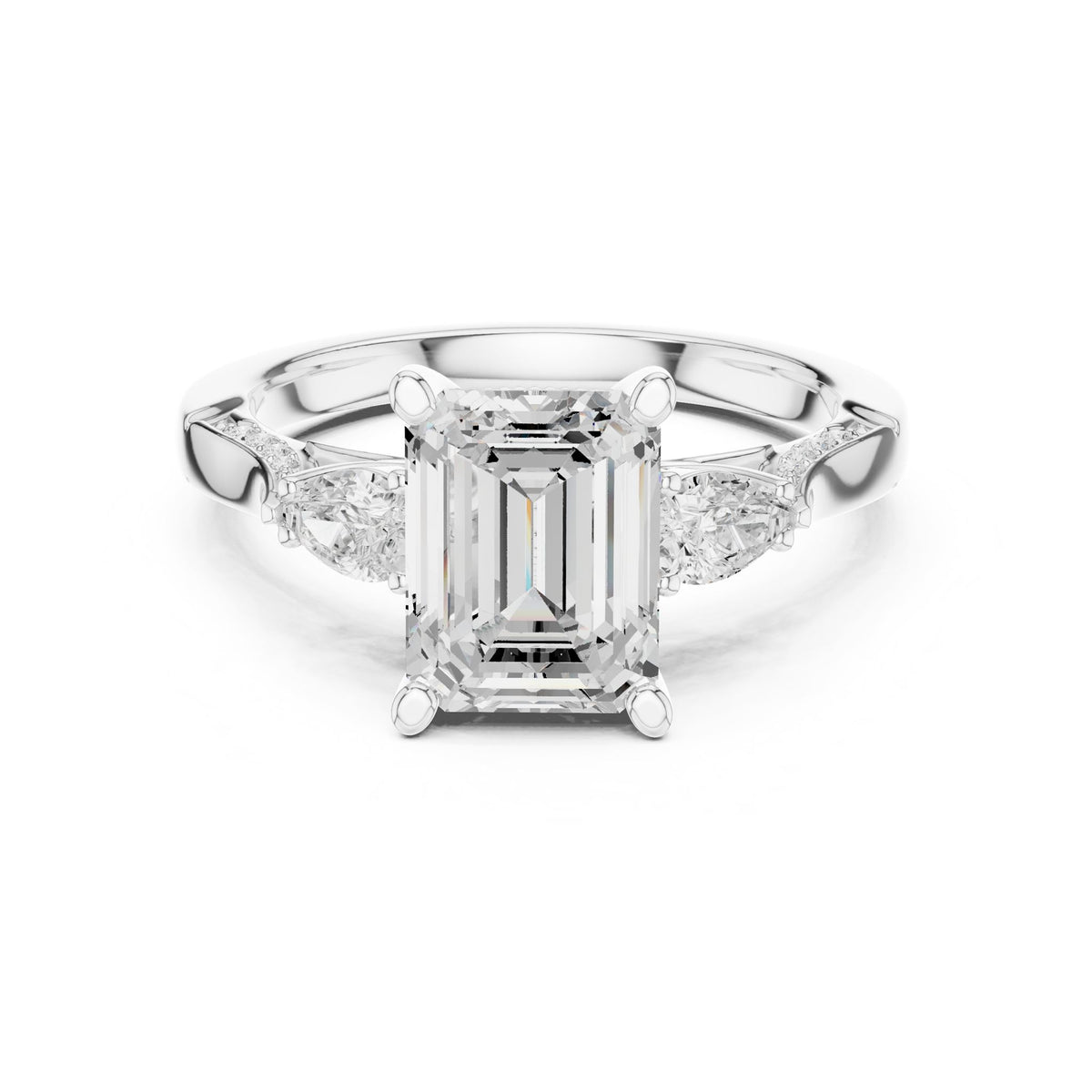 Emerald Three Stone Lab Grown Diamond Engagement Ring