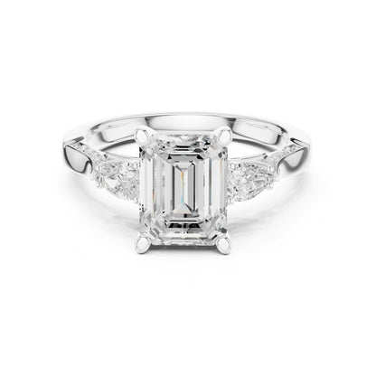 Emerald Three Stone Lab Grown Diamond Engagement Ring