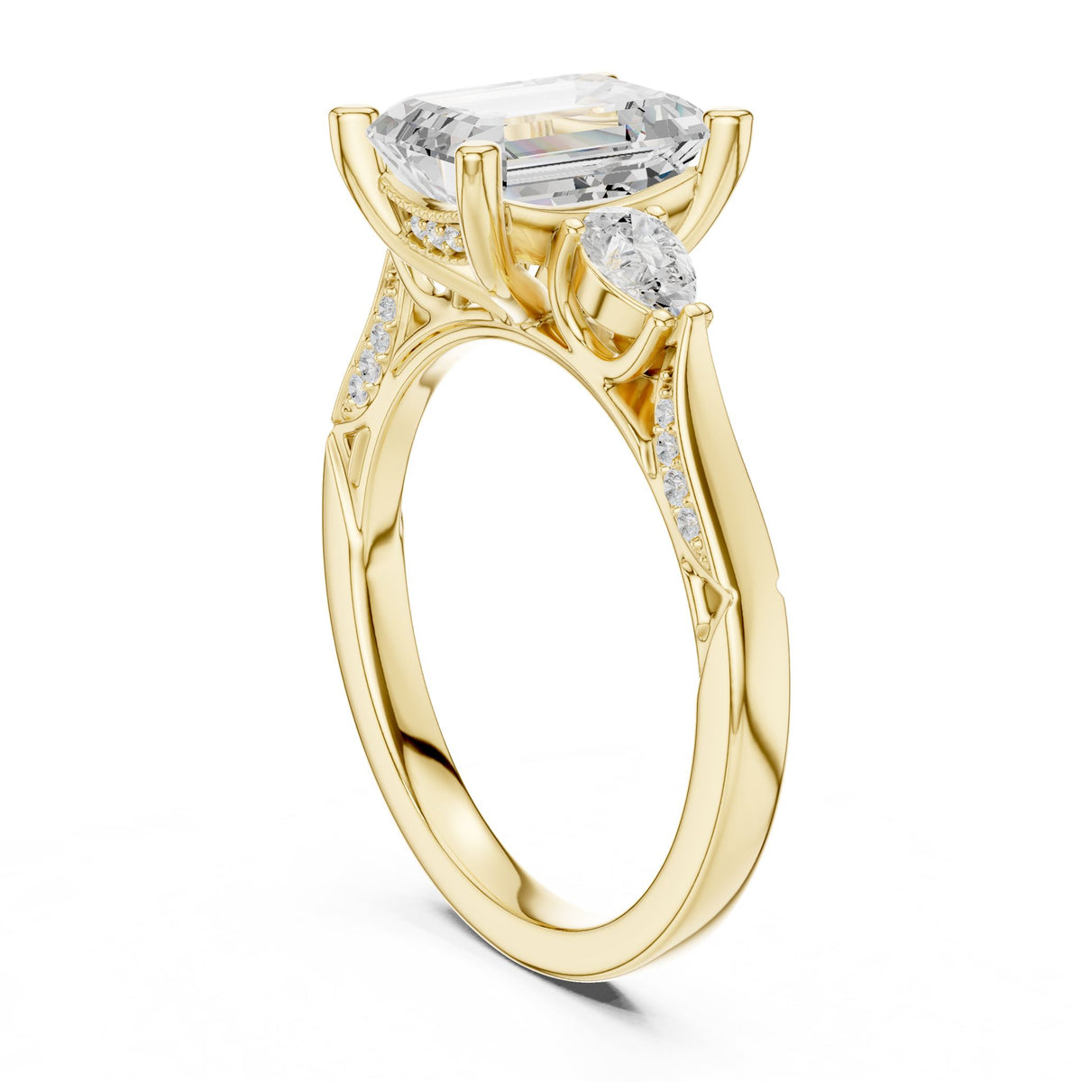 Emerald Three Stone Lab Grown Diamond Engagement Ring