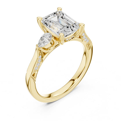 Emerald Three Stone Lab Grown Diamond Engagement Ring