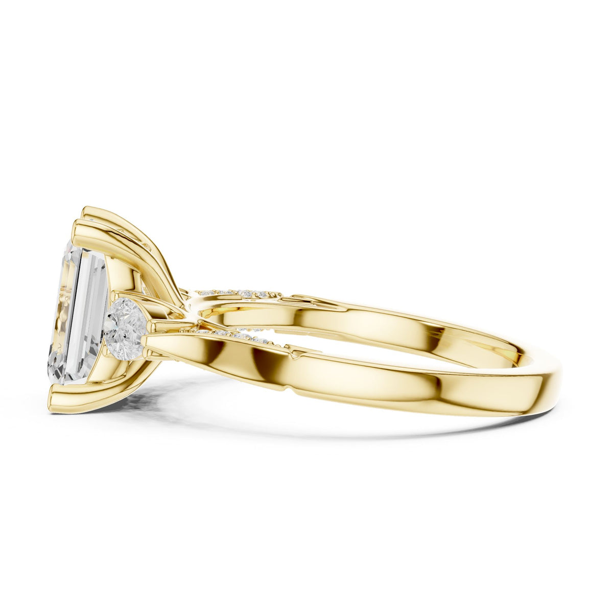 Emerald Three Stone Lab Grown Diamond Engagement Ring