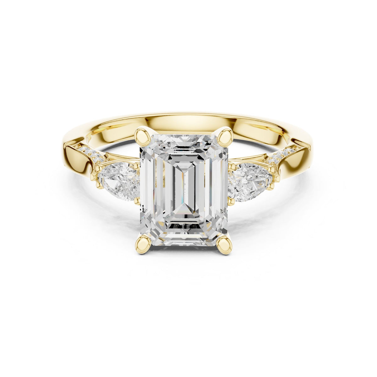 Emerald Three Stone Lab Grown Diamond Engagement Ring