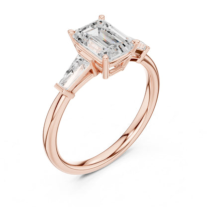 Emerald Three Stone Lab Grown Diamond Engagement Ring