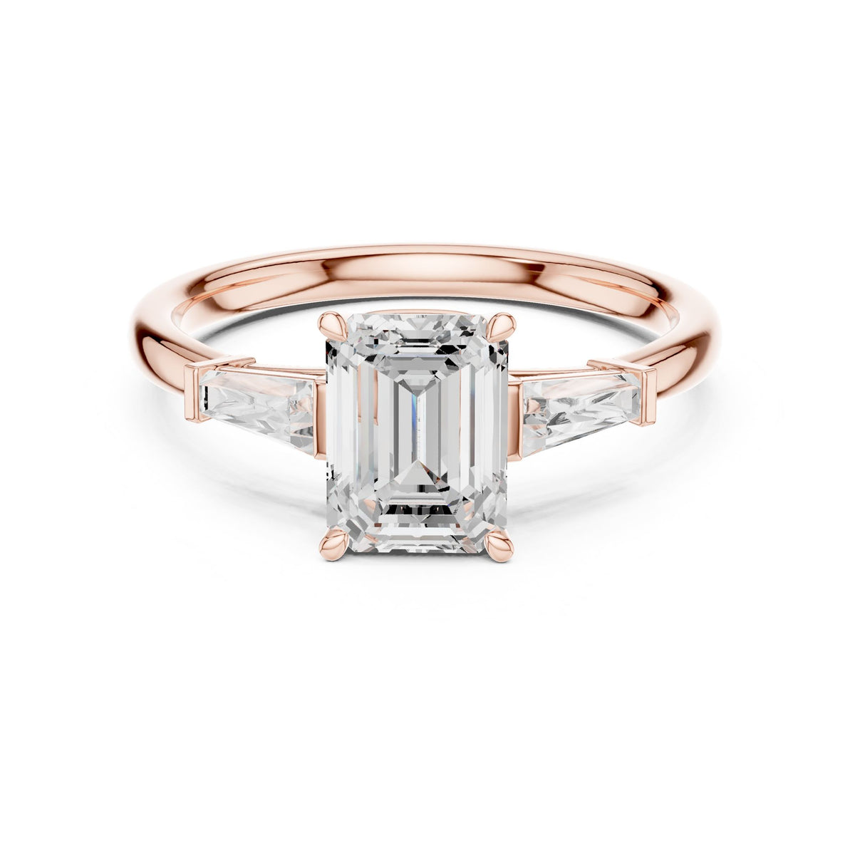 Emerald Three Stone Lab Grown Diamond Engagement Ring