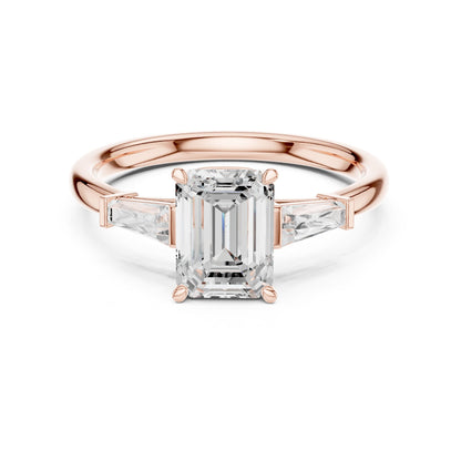 Emerald Three Stone Lab Grown Diamond Engagement Ring
