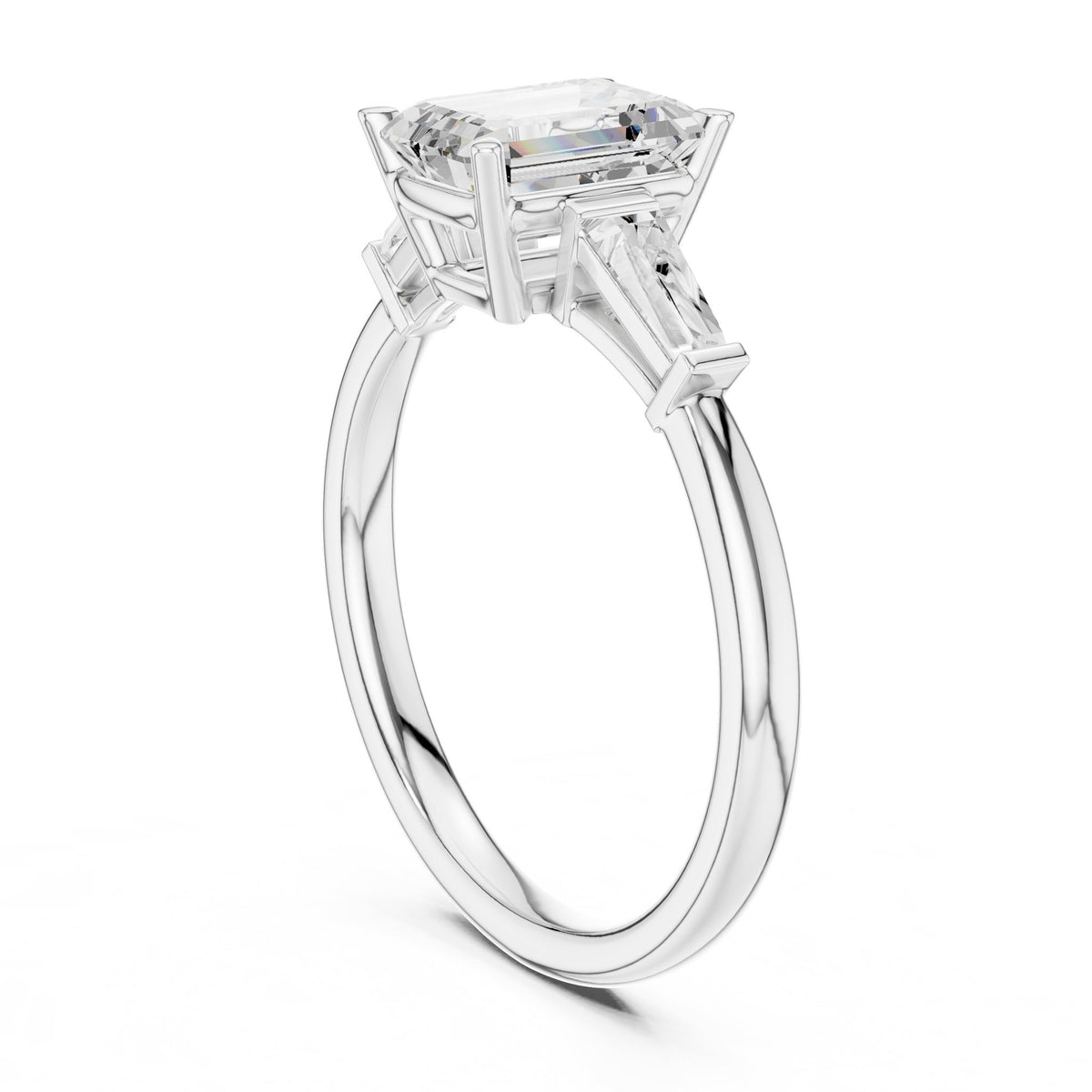Emerald Three Stone Lab Grown Diamond Engagement Ring