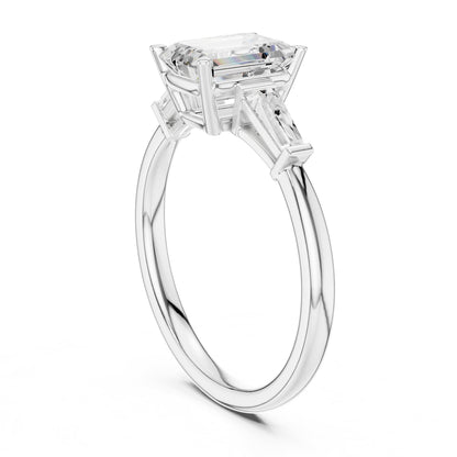 Emerald Three Stone Lab Grown Diamond Engagement Ring