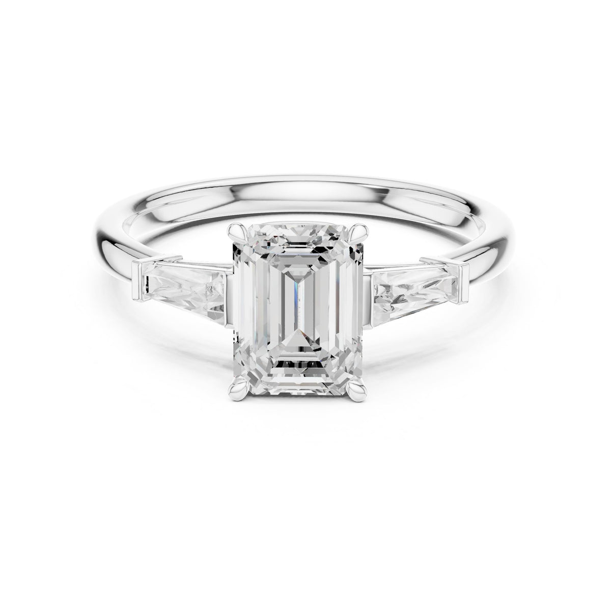 Emerald Three Stone Lab Grown Diamond Engagement Ring