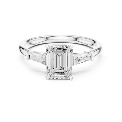 Emerald Three Stone Lab Grown Diamond Engagement Ring