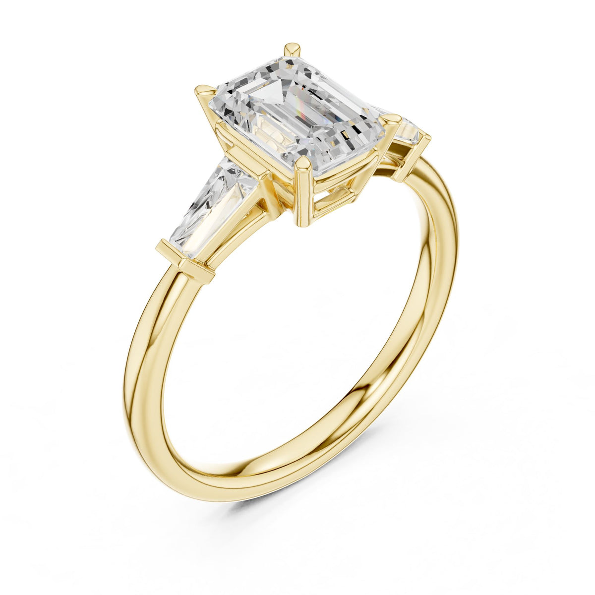 Emerald Three Stone Lab Grown Diamond Engagement Ring