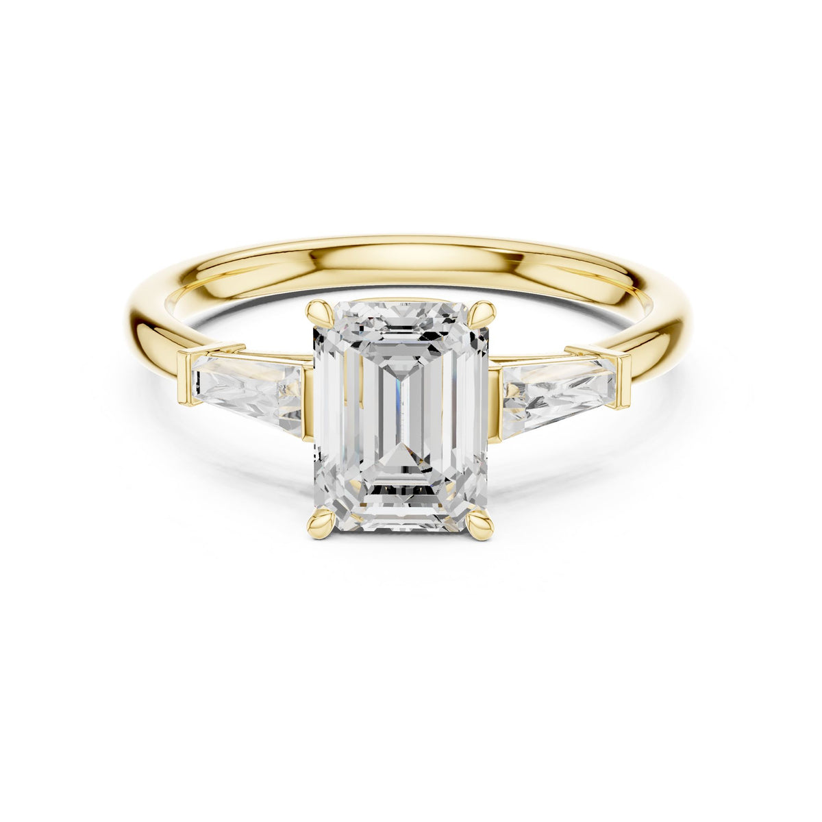 Emerald Three Stone Lab Grown Diamond Engagement Ring