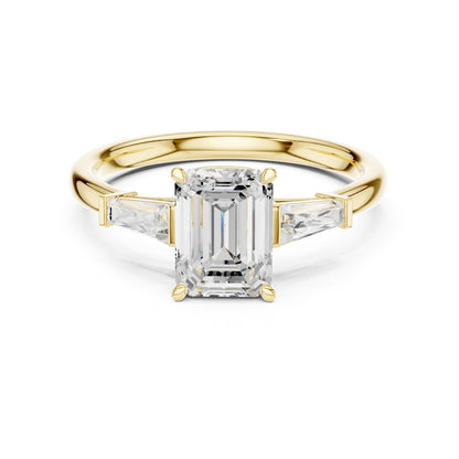 Emerald Three Stone Lab Grown Diamond Engagement Ring