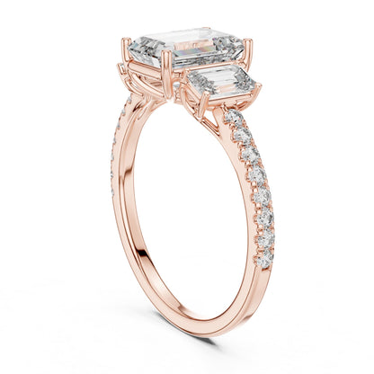 Emerald Three Stone Lab Grown Diamond Engagement Ring