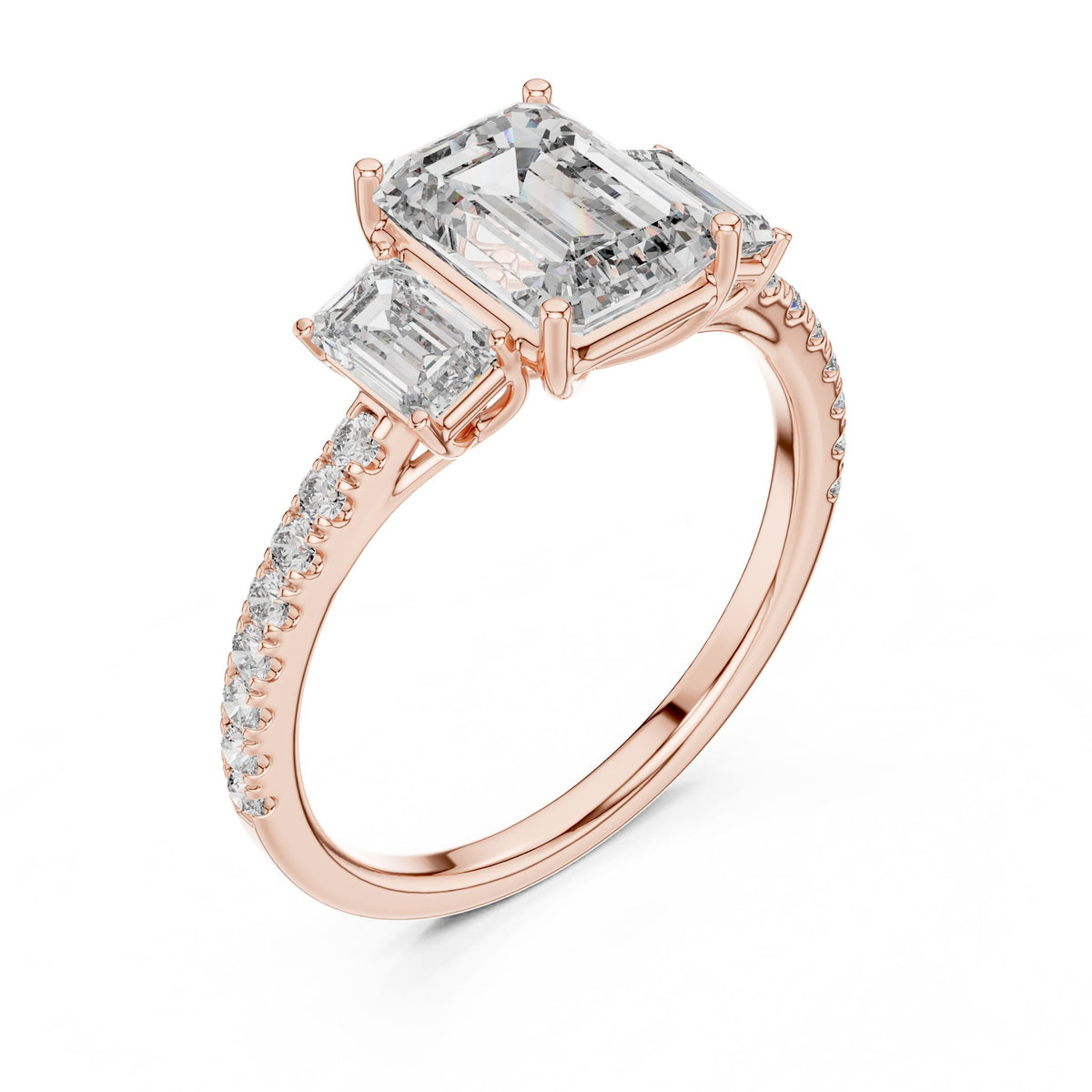 Emerald Three Stone Lab Grown Diamond Engagement Ring