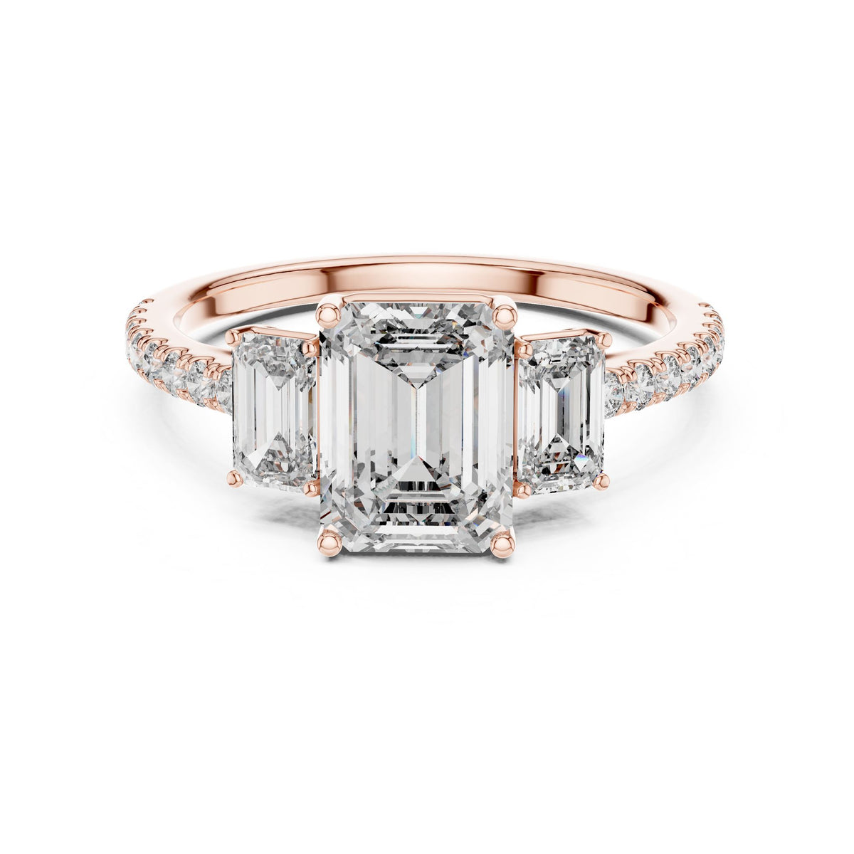 Emerald Three Stone Lab Grown Diamond Engagement Ring