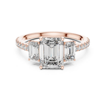 Emerald Three Stone Lab Grown Diamond Engagement Ring