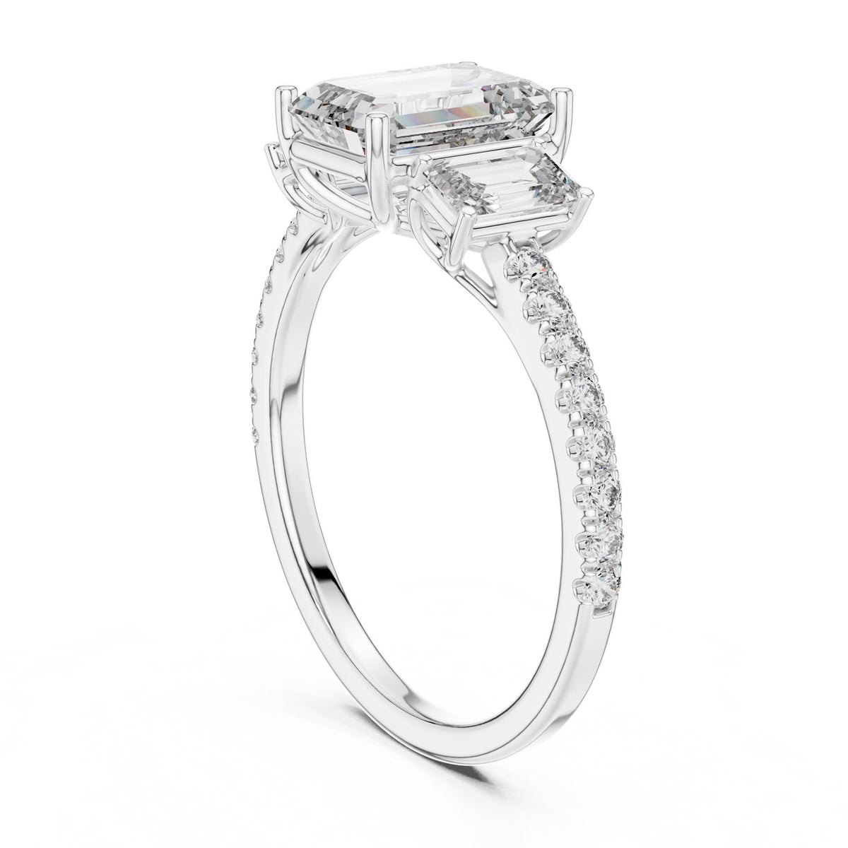 Emerald Three Stone Lab Grown Diamond Engagement Ring