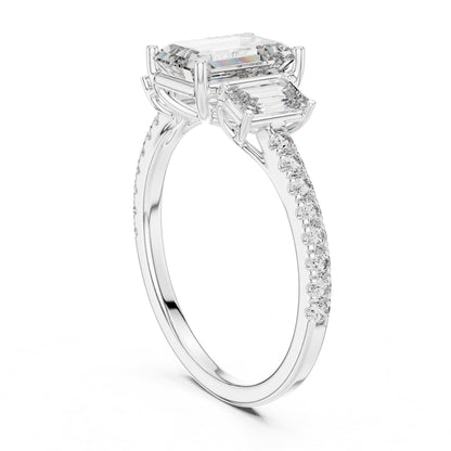 Emerald Three Stone Lab Grown Diamond Engagement Ring