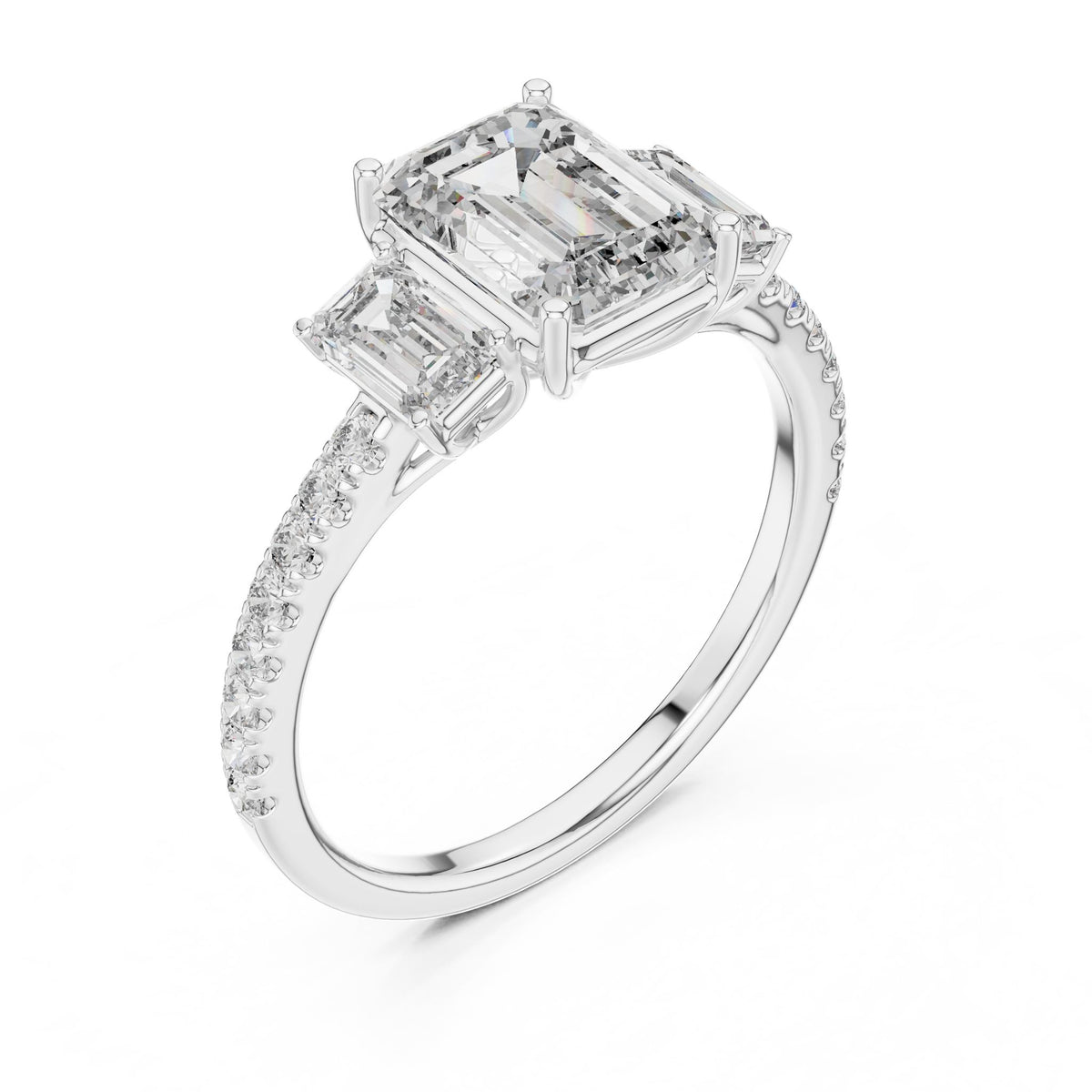 Emerald Three Stone Lab Grown Diamond Engagement Ring
