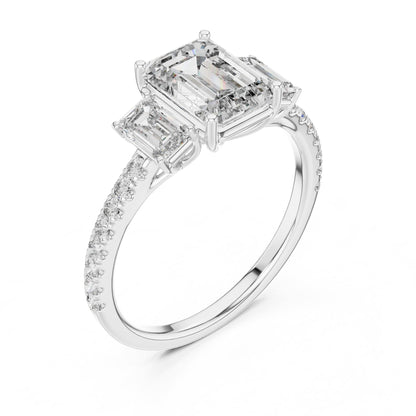 Emerald Three Stone Lab Grown Diamond Engagement Ring