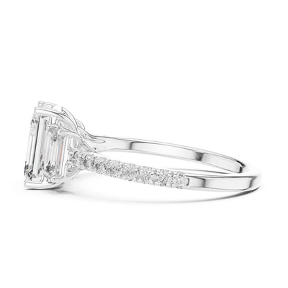 Emerald Three Stone Lab Grown Diamond Engagement Ring