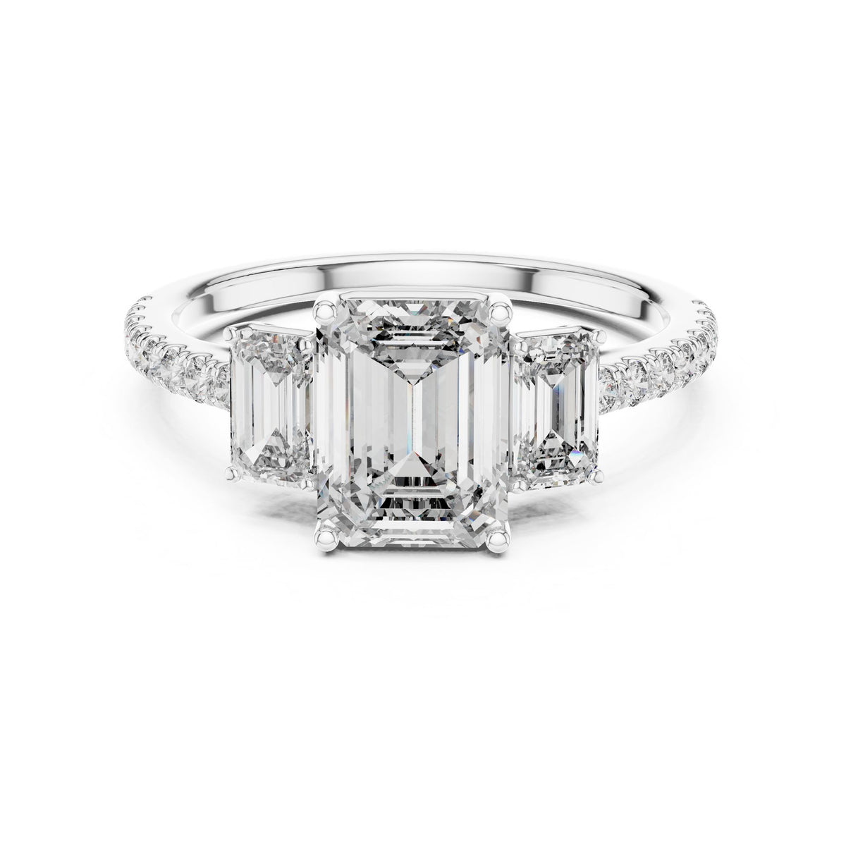 Emerald Three Stone Lab Grown Diamond Engagement Ring