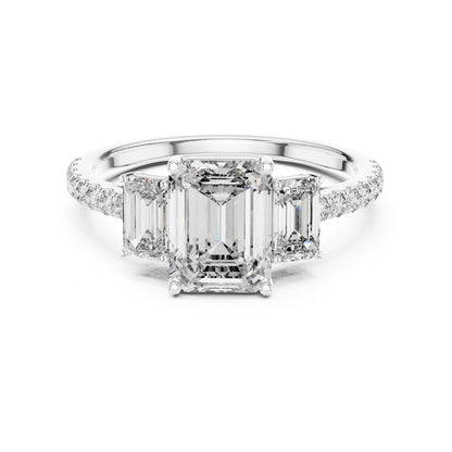 Emerald Three Stone Lab Grown Diamond Engagement Ring