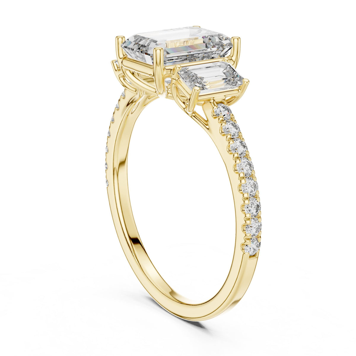 Emerald Three Stone Lab Grown Diamond Engagement Ring