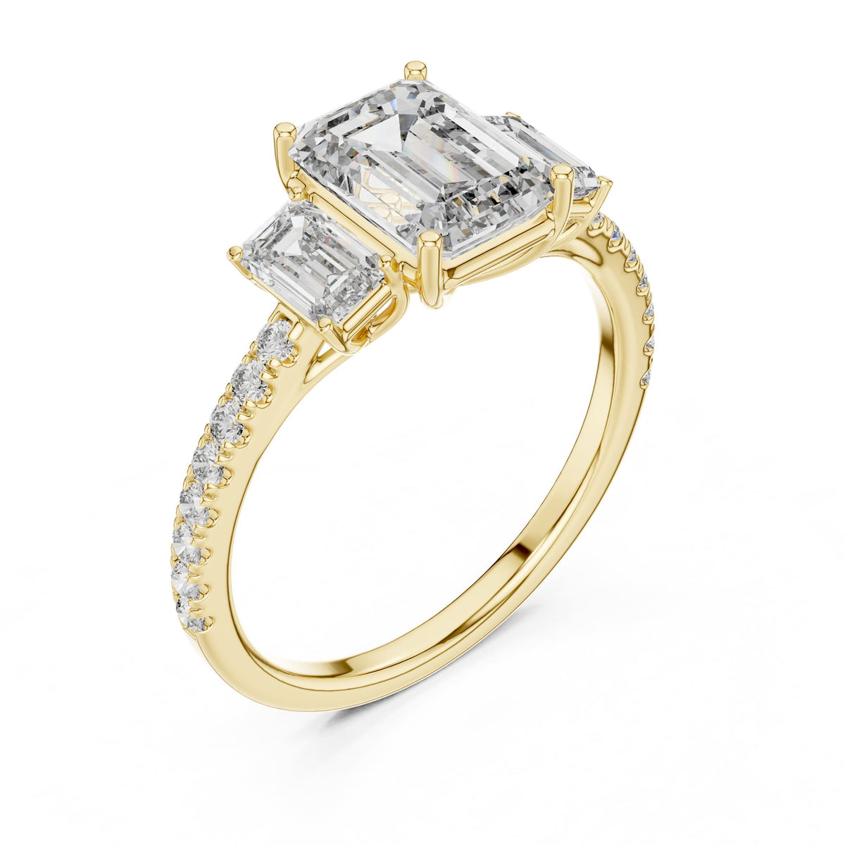 Emerald Three Stone Lab Grown Diamond Engagement Ring