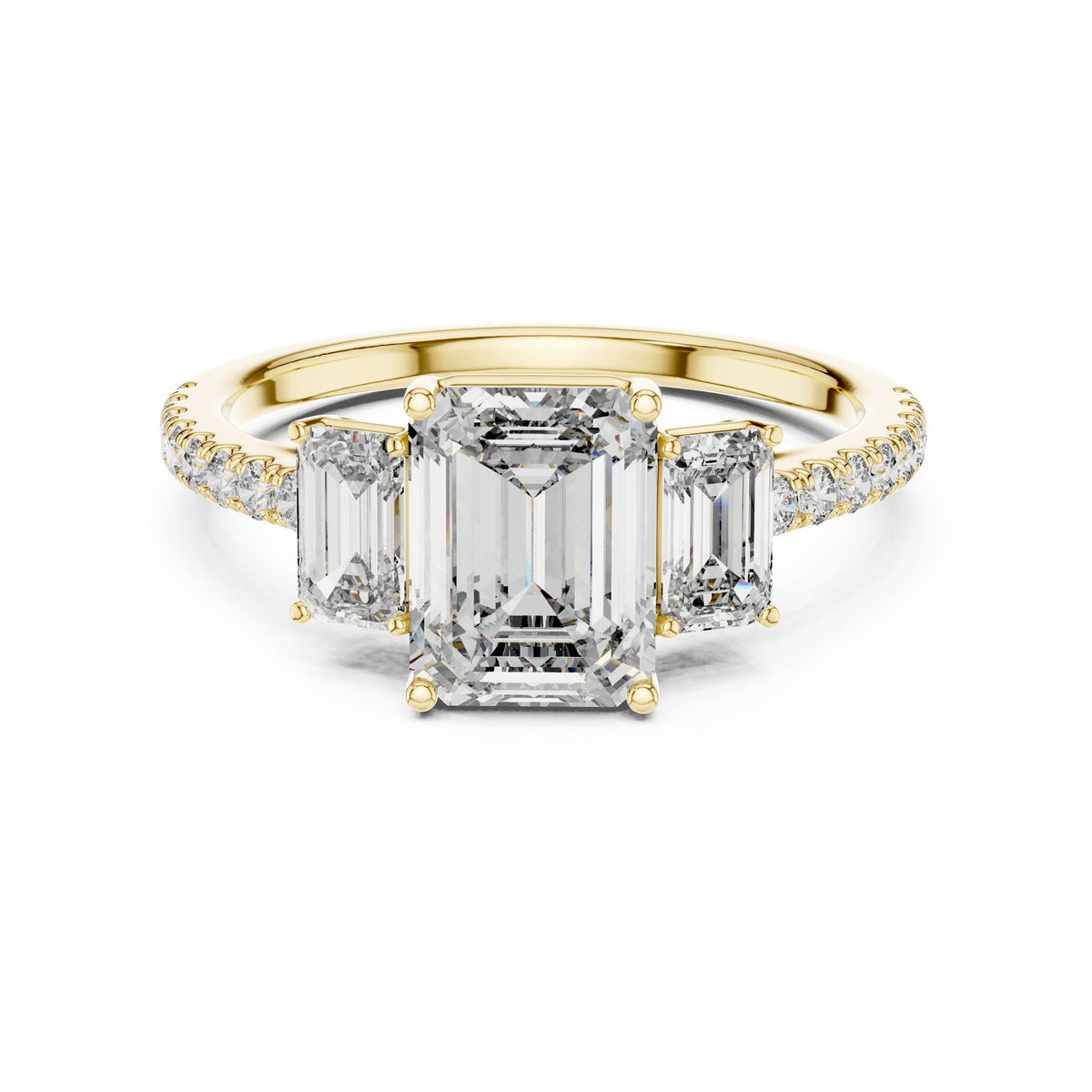 Emerald Three Stone Lab Grown Diamond Engagement Ring