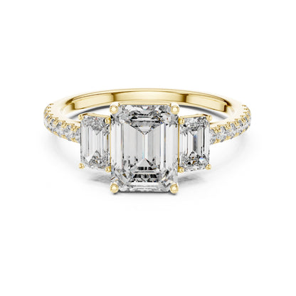 Emerald Three Stone Lab Grown Diamond Engagement Ring
