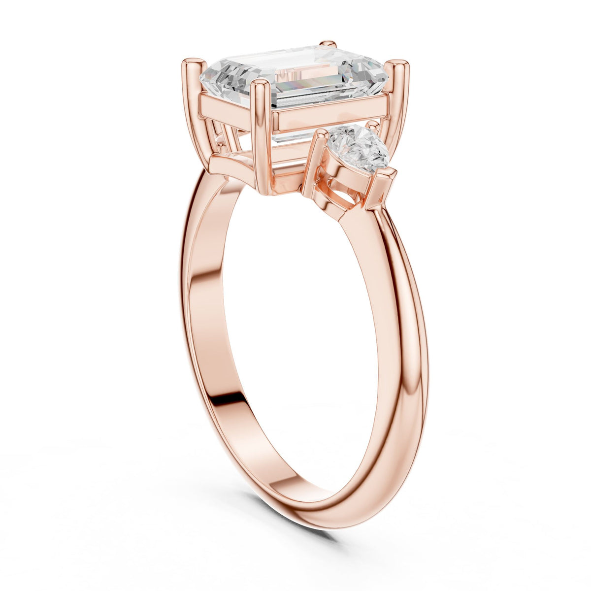 Emerald Three Stone Lab Grown Diamond Engagement Ring
