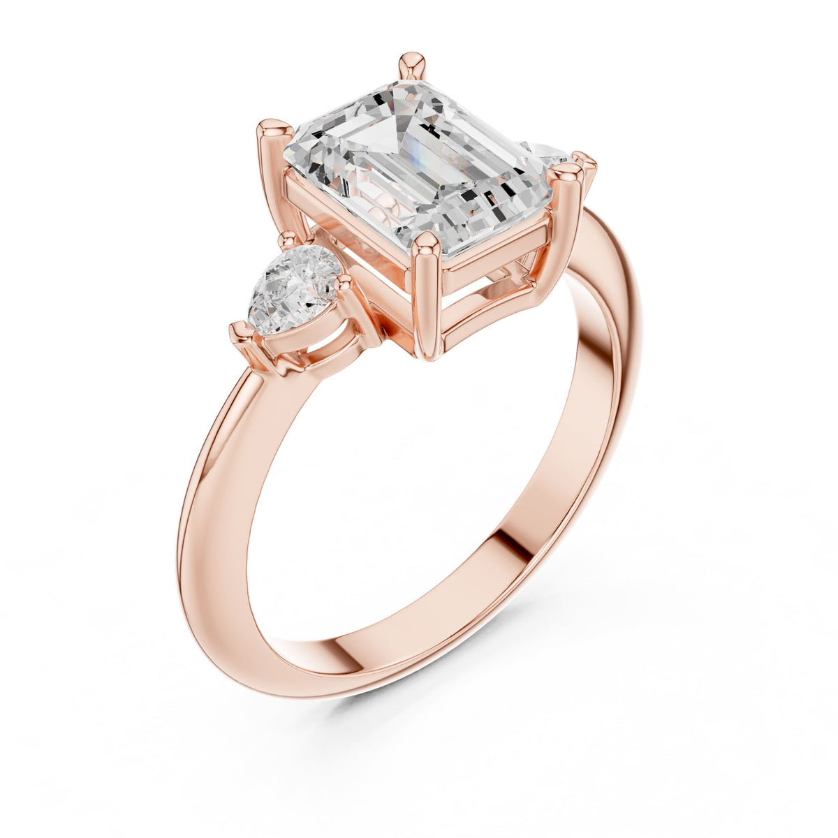 Emerald Three Stone Lab Grown Diamond Engagement Ring