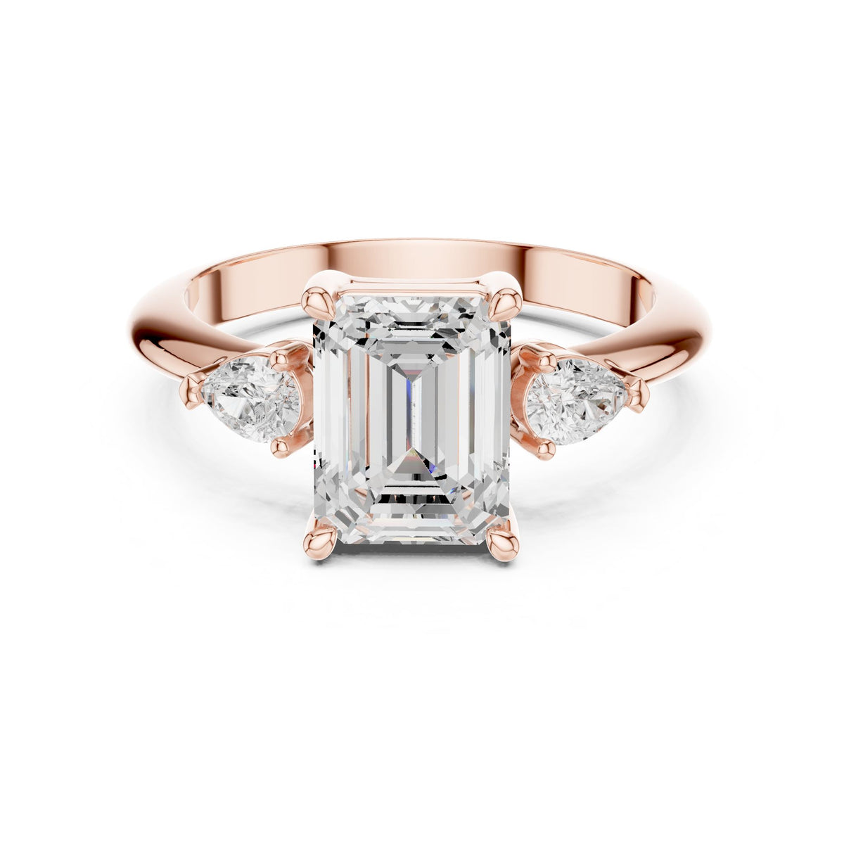 Emerald Three Stone Lab Grown Diamond Engagement Ring