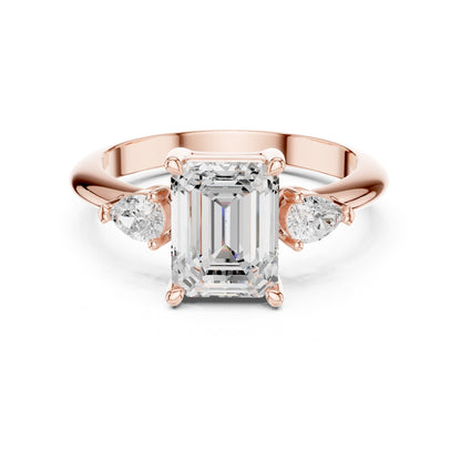 Emerald Three Stone Lab Grown Diamond Engagement Ring