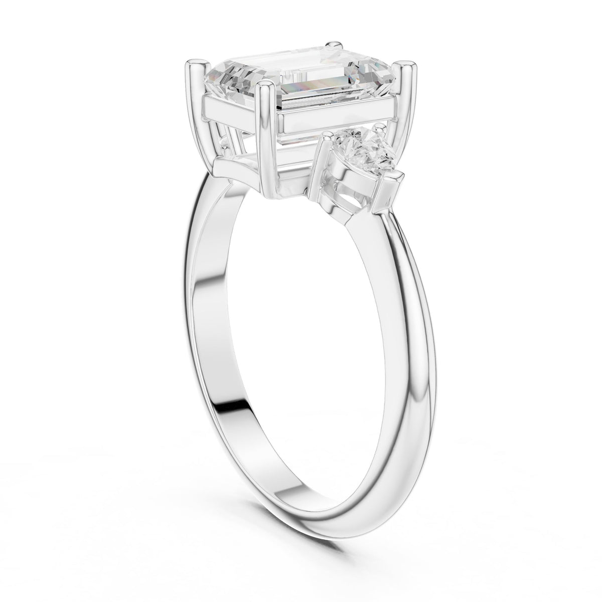 Emerald Three Stone Lab Grown Diamond Engagement Ring
