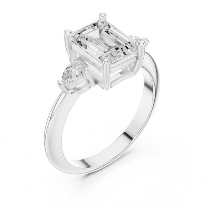 Emerald Three Stone Lab Grown Diamond Engagement Ring