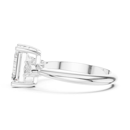 Emerald Three Stone Lab Grown Diamond Engagement Ring