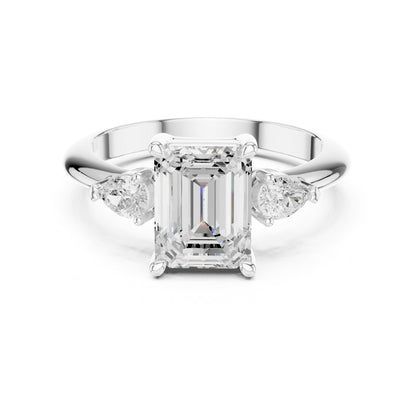 Emerald Three Stone Lab Grown Diamond Engagement Ring