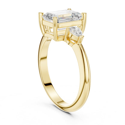 Emerald Three Stone Lab Grown Diamond Engagement Ring