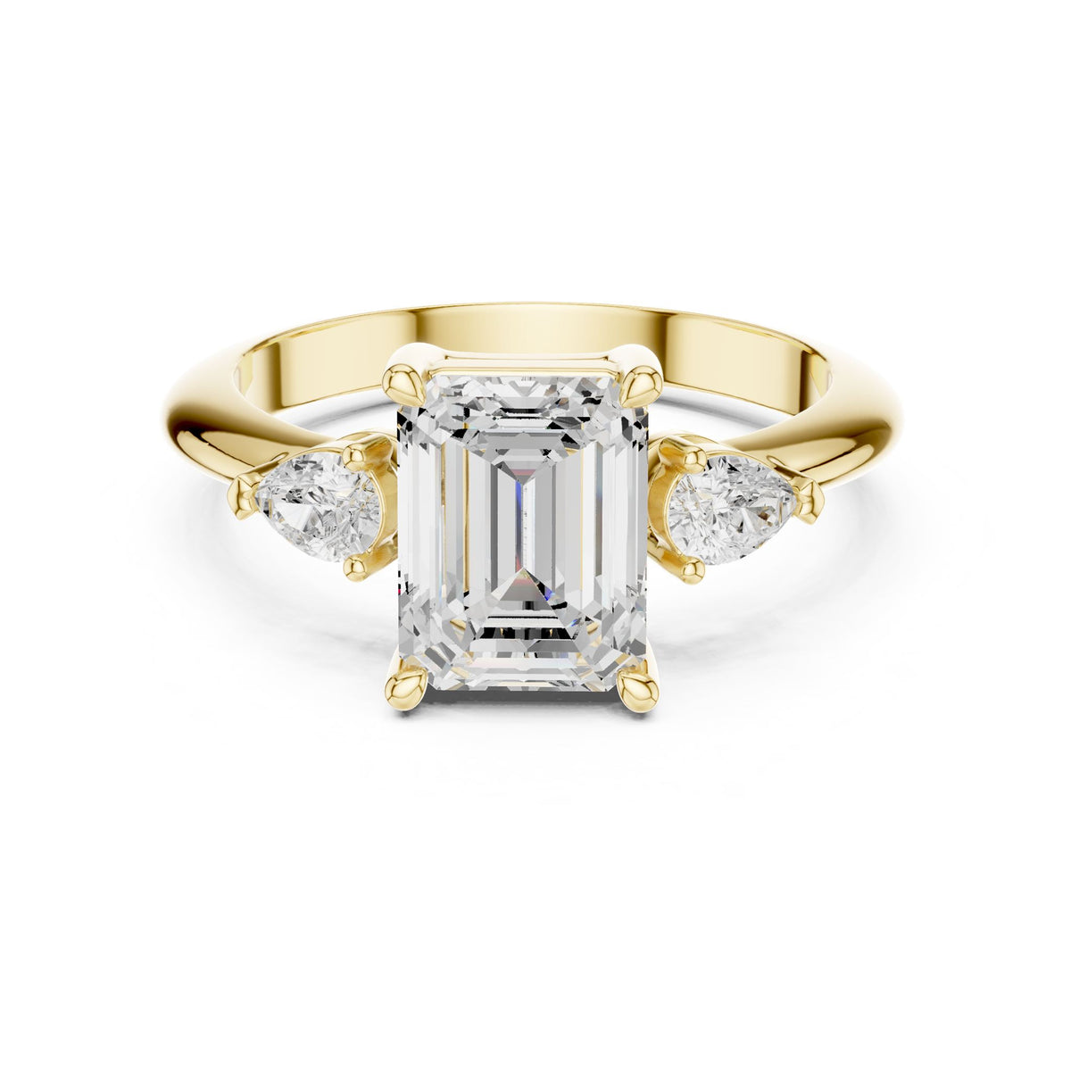 Emerald Three Stone Lab Grown Diamond Engagement Ring
