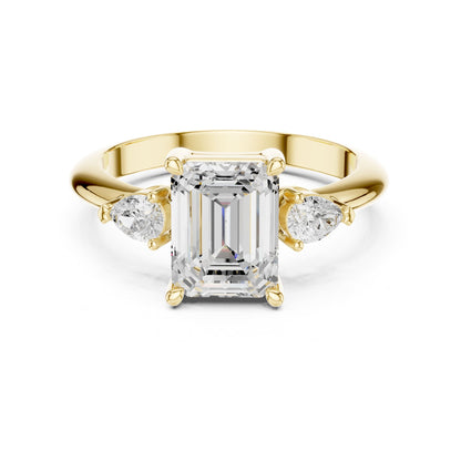 Emerald Three Stone Lab Grown Diamond Engagement Ring