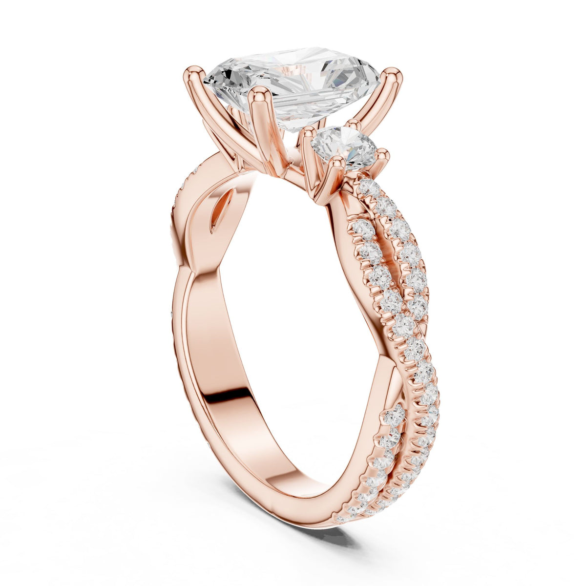 Emerald Three Stone Lab Grown Diamond Engagement Ring