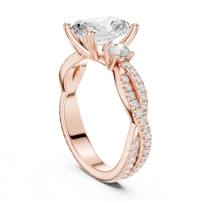Emerald Three Stone Lab Grown Diamond Engagement Ring
