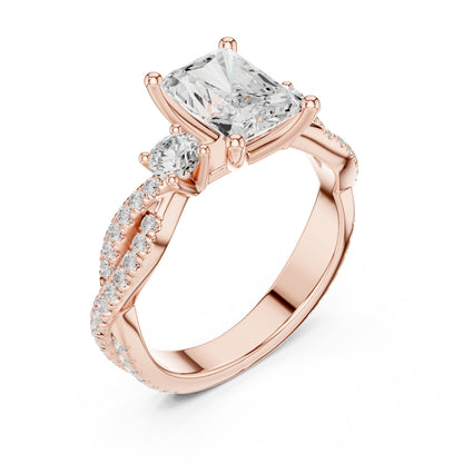 Emerald Three Stone Lab Grown Diamond Engagement Ring