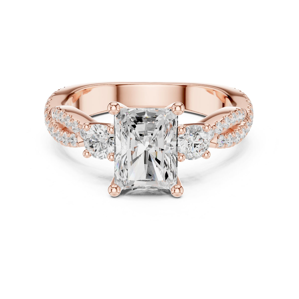 Emerald Three Stone Lab Grown Diamond Engagement Ring